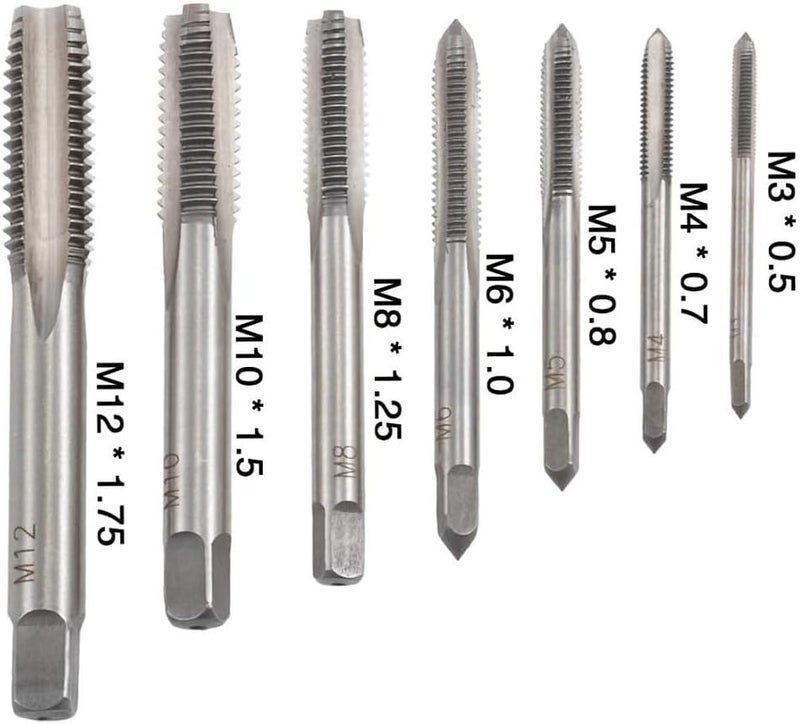 fixinus Store 7 Piece Metric Thread Tap Set, HSS Tapping Tool Set M3 M4 M5 M6 M8 M10 M12 Hand Tap Set - Image 2